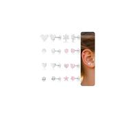 8 Pairs Screw Back Earrings for Girls, Hypoallergenic Titanium Flat Back Stud Earrings for Sensitive Ears, Kids Toddler Baby Earrings with Pink Cute CZ Heart Flower Star Tiny Screwback Mouse Earring