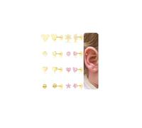 8 Pairs Screw Back Earrings for Girls, Hypoallergenic Titanium Flat Back Stud Earrings for Sensitive Ears, Kids Toddler Baby Earrings with Pink Cute CZ Heart Flower Star Tiny Screwback Mouse Earring