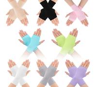 8 Pairs Sunblock Fingerless Gloves Sun UV Protection Gloves Women Uv Protection Wrist Length Cotton Driving Glove Non Slip For Biking Cycling Running Nail Manicure Outdoor Activities