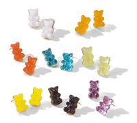8 Pairs Sweet Candy Color Gummy Bear Stud Earrings Resin Bear Post Earrings Set