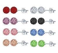 8 Pairs Women Silver Earrings Brilliant Crystal Disco Ball Studs Set