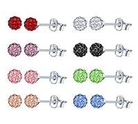 8 Pairs Women Silver Earrings Brilliant Crystal Disco Ball Studs Set