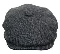 8 Panel Flat Newsboy Grandad Tweed Hat Peaky Blinders TruClothing Charcoal S