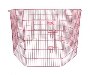 8-Panel Metal Pet Play Pen, Large 36 inch Height, Pink, Foldable with Ground Pins