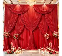 8 Panels Red Backdrop Curtains - Wrinkle Free Fabric Backdrop Curtain for Photoshoot, 10FT Wedding Party Photo Backdrop Drapes for Birthday Baby Shower Photography Stage Background Decorations