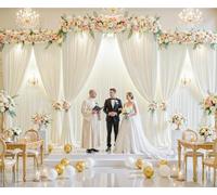 8 Panels Wrinkle Free Ivory Backdrop Curtain for Wedding Party, 40ft x 10ft Fabric Ivory Photo Backdrop Drapes Back Drop Cloth for Birthday Bridal Shower Baby Shower Photography Background Curtain