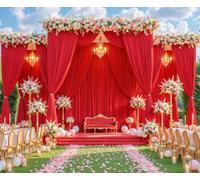 8 Panels Wrinkle Free Red Backdrop Curtain for Wedding Party, 40ft x 10ft Fabric Red Photo Backdrop Drapes Back Drop Cloth for Birthday Bridal Shower Baby Shower Photography Background Curtain