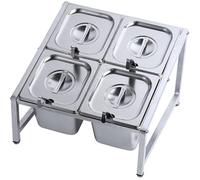 8 Pans 304 Stainless Steel Kitchen Commercial Spice Rack 2 Row,Standing Jam With Spoon And Lid Set,Countertop Storage Shelf Cabinet Silver(A/14.2X13.7X9.8IN)