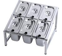 8 Pans 304 Stainless Steel Kitchen Commercial Spice Rack 2 Row,Standing Jam With Spoon And Lid Set,Countertop Storage Shelf Cabinet Silver(B/14.2X13.7X9.8IN)