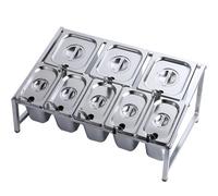 8 Pans 304 Stainless Steel Kitchen Commercial Spice Rack 2 Row,Standing Jam With Spoon And Lid Set,Countertop Storage Shelf Cabinet Silver(B/22.4X13.7X9.8IN)