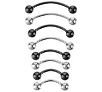 8 Pc 20G Curved Barbell Piercing Jewelry 4 Size For Women 6mm 8mm 10mm 12mm | Stainless Steel, Snake Eye Tongue Rings, Vertical Labret, Lip Jewelry, Eyebrow Piercing, Belly Button Ring, Eyebrow Ring