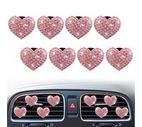8-Pc Bling Heart Air Vent Clips, Crystal Heart Air Fresheners Vent Clip Rhinestone Car Decor - Cute Car Accessories for Women & Girls (Pink)