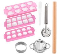 8-Pc Dumpling Set with 3 Dumpling Moulders, Wooden Rolling Pin, Dumpling Press, Filling Spoon, Dumpling Cutter, Dumpling Wrapper - The Complete Set for Homemade Dumplings, Ideal for Family Gatherings