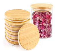 8 Pcs 10cm/3.94inch Bamboo Lids Wide Mouth Dustproof Natural Decorative Wood Jar Lids with Silicone Sealing Rings for Mug Jar Food Storage