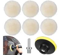 8 PCS 3 Inch Wool Polishing Buffing Pad, Polishing Buffing Wheel with Hook Loop Back for Drill Buffer Attachment, M10 Drill Adapter Car Buffer Polisher Kit for Car Polishing, Waxing (8 Pcs - 3 Inch)