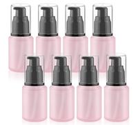 8 Pcs 30ml/1oz Frosted Glass Bottles Empty Pump Dispenser Jar Travel Lotion Vials with Plastic Pump Head for Toiletry Liquid Foundation Cream Cosmetic Samples - Pink
