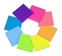 8 pcs 368 Sheets Lined Stick Notes,8 Bright Colors Self-Stick Notes,46 Sheets Per Pad,7.6 * 7.3cm Super Sticky Notes for Office School and Home, Meeting