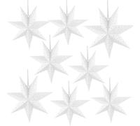 8 Pcs 3D Christmas Paper Star Lantern Lampshade 18 Inch 14 Inch 12 Inch 10 Inch 7 Pointed White Hollow Out Star Hanging Decorations for Xmas Wedding New Year Favors