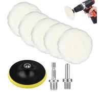 8 Pcs 5 Inch (125mm) Wool Polishing Buffing Pads Set, Car Polisher Buffer Drill Attachment with M14 Drill Adapter and Hex Shank Bit Adapter, for Car Polishing and Waxing, Painting Tabletops
