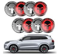 8 PCS 56MM Skull Wheel Centre Cap Stickers Universal Hub Center Cover Black Red Punisher Skull Wheel Hub Caps Compatible With 56mm Wheel Hubcaps