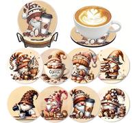 8 Pcs 5D Diamond Art Coasters Kits with Holder, Gnome Coffee Diamonds Painting Coasters Set for Adults, Small Mini Diamond Dots Kit for Beginners DIY Art Craft Home Decor