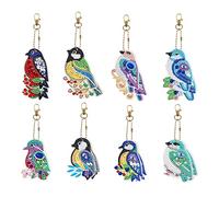 8 Pcs 5D Diamond Arts and Crafts Painting Keychain,Bird Shaped Full Drill Diamond Art Kits Key Ring,Mosaic Diamond Craft Pendant for Key Case,Art Craft,Purse,Phone,Bag