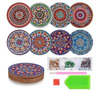 8 PCS 5D DIY Diamond Crafts Painting Coasters, Round Diamond Art Cup Drink Coasters with Mandala Pattern, Adult Crafts (Mandala Pattern-A)