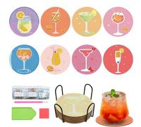 8 Pcs 5D Full Round Drill Diamond Painting Coasters with Holder - DIY Cocktail Themed Diamond Art Kits, Non-Slip 4x4 Inch Coasters for Adults Kids Beginners, Tabletop Protection & Gift
