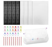 8 PCS 6 Ct Plastic Mesh Fabric Cross Stitch Canvas, Eye Mesh for Embroidery, Plastic Canvas Sheets for DIY Handicraft Knit Projects, Cross Stitch Supplies (White,Black,11.81x7.87 Inch)