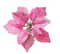 8 Pcs 7.8" Christmas Tree Decorative Silk Flower Gold Poinsettia Bush And Red Poinsettia Bush Artificial Flowers(Pink)