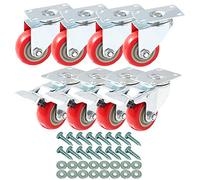 8 PCS 75mm up to 400KG, Heavy Duty Red PU Swivel Castor Wheels, 4 No Brake + 4 Brake for DIY, Furniture Trolley Wheels with Double Ball Bearings Swivel Head, Caster Wheel with Screws
