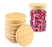 8 Pcs 9cm/3.54inch Bamboo Lids Wide Mouth Dustproof Natural Decorative Wood Jar Lids with Silicone Sealing Rings for Mug Jar Food Storage