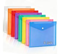 8 Pcs A4 Plastic Wallets, Waterproof Transparent Document Folders with Button Closure, Clear Plastic File Pockets for Office School Home Document Organization & Stationery Supplies