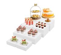 8 PCS Acrylic Buffet Stands, Food Display Risers for Cupcake & Cake, White | Tiered Display, Stackable Storage, Acrylic Cake Risers for Weddings, Family Gatherings, Cafes