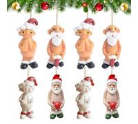 8 Pcs Acrylic Santa Ornament 2D Plane Christmas Tree Hanging Ornaments, Naughty Santa Christmas Ornament Decorations, Xmas gifts, Funny Xmas Party Decor Secret Santa Gift