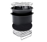 8 Pcs Air Fryer Accessories 9 Inch Grill Pot Baking Cooking Tool | Food grade 304 stainless steel 8-piece set fits 4.2-8qt air fryers includes cake barrel pizza pan racks silicone