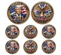 8 Pcs America 250 Coins, 1776 2026 Eagle Liberty Bell Coins | Hefty zinc alloy weight,Trump portrait with flag art,Deep 3D Engraving,250 years 1776-2026 design,Eagle Liberty Bell relief