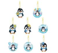 8 Pcs Animal Diamond Painting Keychains, 5D DIY Double Sided Cartoon Penguin Full Drill Diamond Art Kits, Hanging Diamond Art Kit Penguin Keyring Pendant, Diamonds Paintings Ornaments for Kids Adults