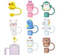 8 PCS Animal Straw Covers Cap, Straw Topper Protector Cover for Stanley Cup Accessories, Straw Topper Portable Dust Proof Universal Straw Reusable 10mm Cute Silicone Stanley Cup Straw Cover