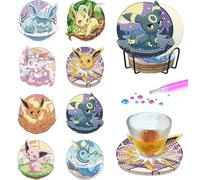 8 Pcs Diamond Art Coasters Kit for Adults - Round Full Drill Diamond Painting Coasters Set with Holder,DIY Cartoon Diamond Dot by Number Coaster Art and Craft for Home Wall Decor Gifts