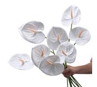 8 Pcs Artificial Anthurium Flowers Real Touch White for Table Decoration Arrangement Bridal Wedding Festival Decor Floral Arrangement