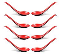8 Pcs Asian Soup Spoons, Ramen Spoon, Japanese Soup Spoon, Chinese Won Ton Spoons with Long Handle and Hook for Soba, Rice, Pho, Ramen, Noodle(Red and Black)
