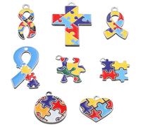 8 Pcs Autism Awareness Pendants, Colorful Irregular Puzzle Piece Charms, DIY Alloy Jewelry Set for Necklaces, Keychains, and Accessories