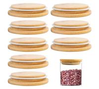 8 PCS Bamboo Lids, Lids with Leakproof Silicone Rings for Pot, Jars