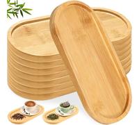 8 Pcs Bamboo Tray, Kitchen Dishes Dispenser, Small Plant Display Platter, Bathroom Oval Soap Holder, Wooden Serving Trays for Tea, Coffee, Fruit, Snacks, Cakes, Succulent & Home Decor (18.5x10.5x1cm)