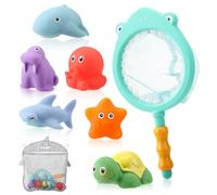 8 PCS Bath Toys for Kids 3+ Years,Color Changing Sea Animal Toys with Storage Mesh Bag,Shark Fishing Net Swimming Pool Toys for Boys Girls
