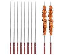 8 Pcs BBQ Skewers Flat Meat Skewer Stainless Steel 60cm Barbecue Skewers Wooden Handle Reusable Flat Skewer Sticks for Meat Vegetables Shrimp Outdoor Grilling Garden Camping Picnic