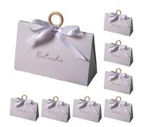 8 Pcs Big-sized Gift Boxes with Ribbons and Wooden Rings, Party Favour Boxes, Easy to Assemble, Dessert Cookie Candy Boxes, For Birthday, Wedding, Party Favors, Mother's Day (8 Pcs Purple)