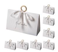 8 Pcs Big-sized Gift Boxes with Ribbons and Wooden Rings, Party Favour Boxes, Easy to Assemble, Dessert Cookie Candy Boxes, For Birthday, Wedding, Party Favors, Mother's Day (8 Pcs White)