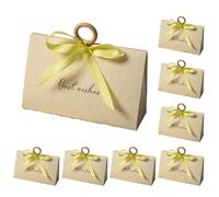 8 Pcs Big-sized Gift Boxes with Ribbons and Wooden Rings, Party Favour Boxes, Easy to Assemble, Dessert Cookie Candy Boxes, For Birthday, Wedding, Party Favors, Mother's Day (8 Pcs Yellow)